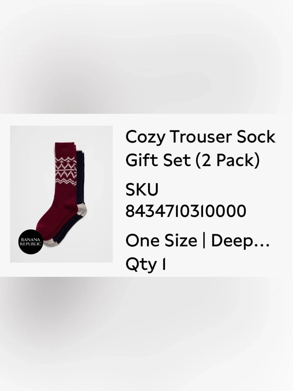 Banana Republic 2 Pairs of Wool Blend Socks - Burgundy Pattern & Navy Solid.
